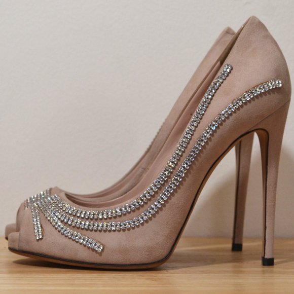 Blush Suede Crystal Peep-toe Pumps by Giuseppe Zanotti SIZE 8 (EU 37.5) - Picture 8 of 11